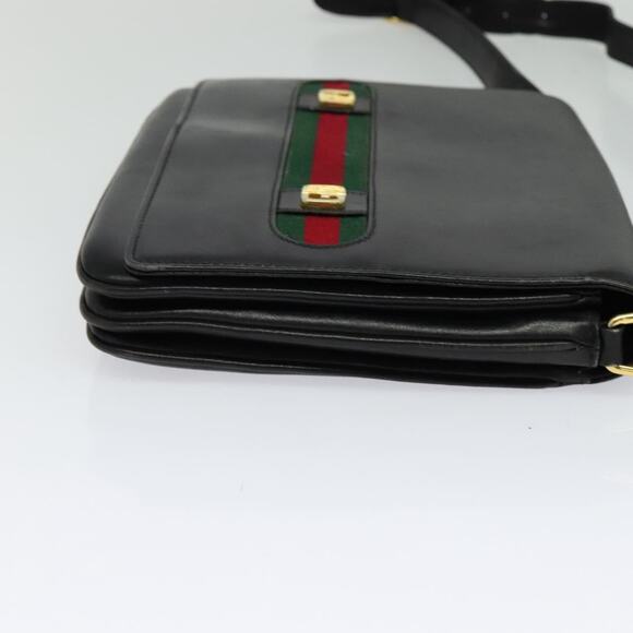GUCCI Web Sherry Line Shoulder Bag Leather Black Gold - Picture 5 of 16
